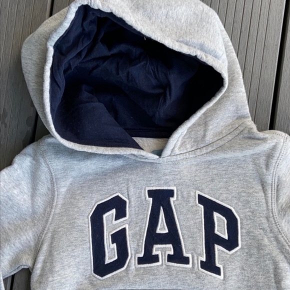 Baby Gap Logo Hoodie Hooded Sweatshirt Toddler Size 18-24M Grey Navy Spellout - Picture 3 of 5